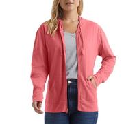 Hanes - Sudadera con capucha de punto de algodón flameado texturizado con cremallera completa, para mujer, Rosa (Briny Pink), Large