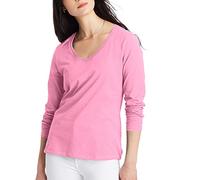 Hanes Women's V-Neck Long Sleeve Tee, Pink Swish, X-Large