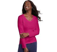 Hanes Women's V-Neck Long Sleeve Tee, Sizzling Pink, Small