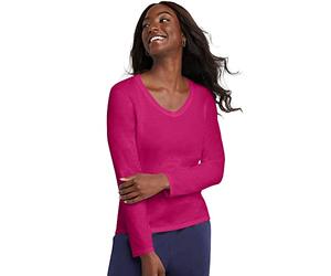 Hanes Women's V-Neck Long Sleeve Tee, Sizzling Pink, Small
