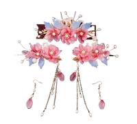 Hanfu Hair Stick Hairpin Earrings Accessories Set Long Fringed Vintage Flower Handmade Wedding Jewelry(Color 07)