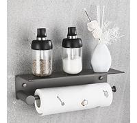 HANFU Portarrollos Cocina de Pared, Porta Rollos de Papel Cocina Adhesivo Sin Taladrar Soporte Papel Cocina, Aluminio Portarollos Cocina con Estante para Estanteria de Especias 34cm/13.4in, Gris
