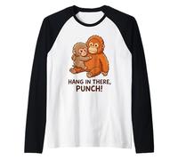 Hang In There Punch Cute Orangután Y Mono Camiseta Manga Raglan