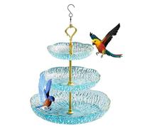 Hangable Bird Bath Bowl, Decorative 3 Tier Tray BirdBath, S Shaped Hook Food Water Bowl 24x45cm/9.45x17.72 Inches for Lawn Yard Decor, White, Blue, Red