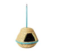 Hangable Bird House, Hand Woven Nesting Pocket, 17cm/6.7inch Natural Fiber Bird House for Garden, Grass Fiber Shelter, Decorative Roosting Hut for Finch Canary Lovebird Cockatiel Conure