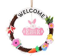 Hangable Bunny Welcome Sign, Charming & Decorative, Rustic Easter Wreath, Hangable Bunny Welcome Sign, (Encantador y Decorativo), diseño rústico de 12,4 x 12,4 pulgadas, decoración de patio de porche