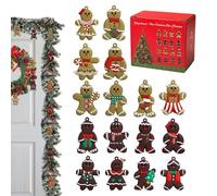 Hangable Gingerbread Tree Ornaments - 16 Piece Cookie Figurines with Rope | Gingerbread Christmas Decorations For Family Farmers Home Holiday Thanksgiving Party Window