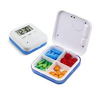 Hangang - Pastillero de alarma inteligente con 4 cajas dispensadoras, recordatorio de vibración,vitaminas/píldoras diarias, recordatorio de medicinas, caja con pantalla digital(Azul)