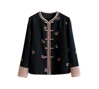 HangErFeng Cárdigan de seda para mujer bordado jacquard ligero para uso diario 365, Negro, Small