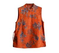 HangErFeng Chaleco jacquard de seda para mujer, estampado de peonía china Qilin, Hua Luo XiangYunSha, parte superior relajada 642, Naranja, Medium