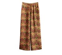 HangErFeng Pantalones de seda de pierna ancha para mujer, cintura elástica, Xiangyun con estampado floral, pantalones sueltos 169, Marrón, Medium