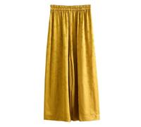 HangErFeng Pantalones de seda Xiangyunsha de jacquard floral de pierna ancha, cintura elástica, estilo chino, pantalones palazzo fluidos 142, Amarillo, Small