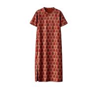 HangErFeng Vestido de seda Xiangyunsha con estampado floral de calabaza, estilo cheongsam, vintage, casual, mangas sin costuras, 3097, Rosa, XL