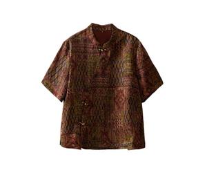 HangErFeng Xiangyunsha - Blusa de seda para mujer, manga corta, diseño de retazos 662, Varios colores, M