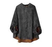 HangErFeng Xiangyunsha - Blusa de seda para mujer, manga larga, jacquard, color claro 661, Gris, Large