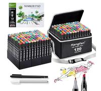 hangfan Marcadores de arte de tinta a base de alcohol, 120 colores, punta ancha y fina, juego de rotuladores permanentes para estudiantes profesionales, niños, ilustraciones para colorear, dibujar,