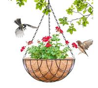 Hanging Basket Planter - Outdoor Metal Wire Plant Holder, Chain Hanging Round Flower Basket, Decorative Garden Porch Patio Display Container Iron Suspended Plant Hanger Rustic Floral | Garden