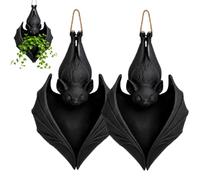 Hanging Bat Plant Pot, Halloween Gothic Planter Hanger Holder Home Decor,Black Bats Flower Basket Vase Garden Bowl,for Succulents Vines Greenery Porch Patio Balconie Decoration