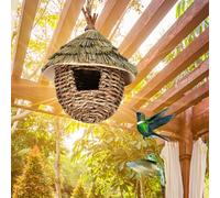 Hanging Bird House, Dry Reed Grass 17x22cm | Handwoven Straw Bird Nest with Ventilation Design, Outdoor Tree Decor, Rustic Yard Accent, Natural Bamboo Biŕd Nest | Garden