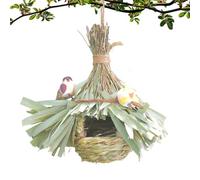 Hanging Bird Hut - Reed Grass Nest, Woven Sparrow Shelter, Small Parrot, Natural Fiber Pocket | Snug Breeding Place, Finch Nest Hummingbird House for Home Indoor Balcony Yard Patio Lawn