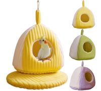 Hanging Bird Nest for Winter Warmth,Cozy Plush Small Bird Nests House Hamster Nest for Cage,Winter Warm Birds Bed with Mat for Indoor Outdoor (Yellow, M:21 * 21 * 21cm/8.27 * 8.27 * 8.27in)
