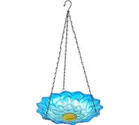 Hanging Glass Bird Bath, Decorative Flower Birdbath Bowl, Large Feeder Tray with Fresh Water or Birdseed for Outdoor Garden, Backyard, and Patio, 10.63x19.69 Inches