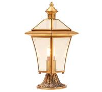Hanging Lamp 13" Large All Copper Post Light Exterior Pathway Pole Lights Fixtures with Glass with 4.7" Pier Mount Base Gold Outdoor Pole Lighting 1Pack outside Lantern Ip54 Waterproof for Garden, Pa