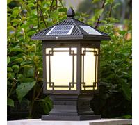 Hanging Lamp Outdoor Post Head Lights,Modern Led Column Light Hard Wired, Large 14.5" Pillar Lamp Waterproof 3000K Warm Light Led Fence Cap Lamps Black Lantern for Garden Patio Yard Decoration - Sola