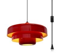 Hanging Lamp Plug in Red Pendant Light Fixtures Mid Century Modern Pendant Lamp Nordic Style Pendant Lighting Metal Shade for Living Room Dining Room Bedroom Kitchen Island