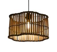 Hanging Lamp Retro Wicker Brown Lantern Wabi-Sabi Japanese Pendant Lights 13.7" 1-Light Illumination Babmboo Cage Chandeliers Hand-Woven Lamp Fixtures for Dining Room Kitchen Island Living Rooms
