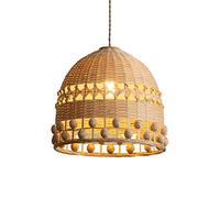 Hanging Lamp Southeast Asian Style Pendant Light Hollow Lamp Shade 1-Pack Beige Bamboo Cage Wicker Rattan Basket Chandeliers Farmhouse Decor Hanging Ceiling Lights for Bedroom Living Room Hallway/30C