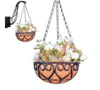 Hanging Plant Basket, Wire Flower Pot, Round Resin Planter, 10 Inch Garden Holder for Patio Lawn Outdoor Balcony Porch Yard Use Durable Weather Resistant Decorative Plant Decor