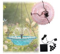 Hanging Solar Bird Bath Fountain,Solar Powered Cascading Outdoor Water Fountain,Hanging Bird Bath with Flowing Water,Bird Water Feeder with Adjustable Nozzles for Garden Yard Decoration (Pink)