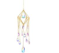 Hanging Sun Catcher Crystal Teardrop Chandelier Wind Chime Prism Suncatcher Light Window Garden Decoration(Color-01)