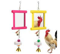 Hanging Swing Mirror with Bell - Caged Birds Grindiing Molar Stone | Durable Wooden Frame Beak Grinding Stones | Chicken Swiing Mirrorr for Hens and Roosters