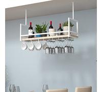 Hanging Wine Rack Cabinet - Ceiling Wine Glass Rack, Stemware Goblet Wine Glass Holder, Floating Shelves In Home & Kitchen, With Guardrail Restaurant Wall Hanging Plant Rack(White,80*30*60cm)