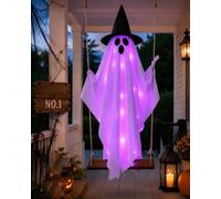 Hanging Witch Ghost, 4.9FT Light-Up Swinging Ghost Outdoor Halloween Decor