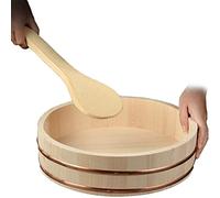 Hangiri - Recipiente mezclador de sushi para hacer y servir arroz, madera de pino blanco con paleta de arroz, herramienta esencial para restaurantes de sushi