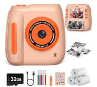 Hangrui Camara Fotos Infantil Instantanea, 2,4 Pulgadas Camara Fotos Infantil con Tarjeta de 32G, Cámara Instantánea para Niños con Papel de Impresión y Bolígrafos de Colores, Regalos Juguete-Amarillo