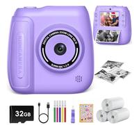 Hangrui Camara Fotos Infantil Instantanea, 2,4 Pulgadas Camara Fotos Infantil con Tarjeta de 32G, Cámara Instantánea para Niños con Papel de Impresión y Bolígrafos de Colores, Regalos Juguete-Púrpura