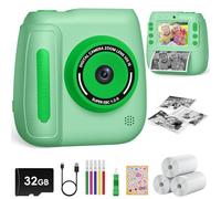 Hangrui Camara Fotos Infantil Instantanea, 2,4 Pulgadas Camara Fotos Infantil con Tarjeta de 32G, Cámara Instantánea para Niños con Papel de Impresión y Bolígrafos de Colores, Regalos Juguete-Verde