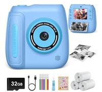 Hangrui Camara Fotos Infantil Instantanea, 2,4 Pulgadas Camara Fotos Infantil con Tarjeta de 32G, Cámara Instantánea para Niños con Papel de Impresión y Bolígrafos de Colores, Regalos Juguete-Azul