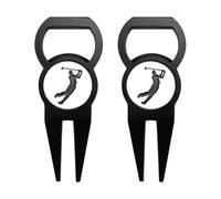 Hangsu 2 herramientas de horquilla de golf, color verde, limpiador de ranuras, cinc, marcador de bolas de aleación, reparación de divisiones, horquilla verde, cinc, aleación duradera, marcador de bola