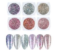 Hangsu Adhesivo para uñas, juego de 6 colores en polvo para uñas delicadas, decoraciones artísticas para uñas hermosas