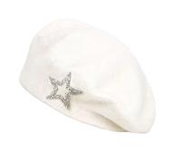 Hangsu Boina de fibra acrílica con decoración de estrellas, transpirable, ajustable, abovedada para actividades al aire libre, mujeres, todos los sombreros a juego para invierno, blanco, Talla única