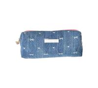 Hangsu Bolsa de cosméticos con cremallera de alta capacidad, bolígrafo con lazo para mujeres, estudiantes, viajes, escuela, estuche de almacenamiento grande con lazo, azul marino, Mass Beauty