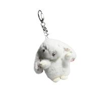 Hangsu Bonito llavero de conejos de peluche con diseño de conejos de dibujos animados para niña, con tela suave y accesorio de llave suave de color llamativo, blanco, Talla única