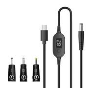Hangsu Cable de alimentación tipo C a DC5525, voltajes ajustables, 5 V, 9 V, 12 V, 15 V, 20 V, 28 V, con pantalla digital para cambiar fácilmente múltiples voltajes, cable de alimentación