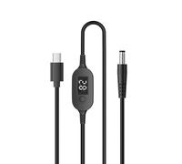 Hangsu Cable de alimentación tipo C a DC5525, voltajes ajustables, 5 V, 9 V, 12 V, 15 V, 20 V, 28 V, con pantalla digital para cambiar fácilmente múltiples voltajes, cable de alimentación