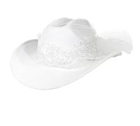 Hangsu Gorra occidental de lana blanca con velo adjunto, ala ancha para novia, boda, ceremonia, fiesta temática, fotografía, gorra occidental con velo